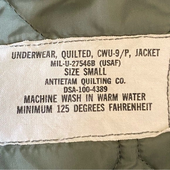 Vintage Jacket Liner CWU-9/P Quilted Underwear USAF Full Zip Small S - Picture 6 of 8